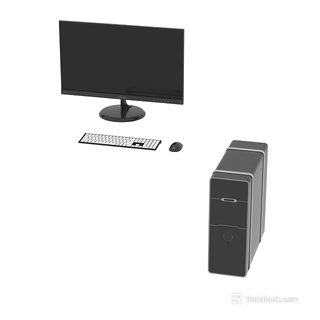 Complete Modern Desktop Computer Setup With Monitor Keyboard Mouse And Tower 3d model 
