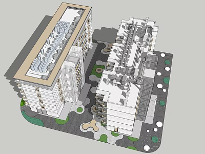 Modern Architecture 3D Model With Building Design Green Landscaping And Road Layout 3d model
