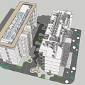 Modern Architecture 3D Model With Building Design Green Landscaping And Road Layout