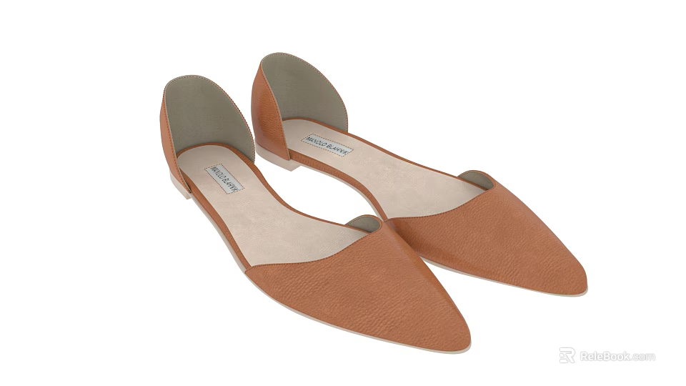 Light Brown DOrsay Flat Shoes For Women With Elegant Look 3d model 