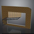 Brick Architectural Structure With Central Opening And Metal Bracket Supported Wooden Panel