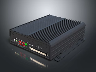 Black Industrial Electronic Device With Ribbed Surface Ports And Indicator Lights 3d model