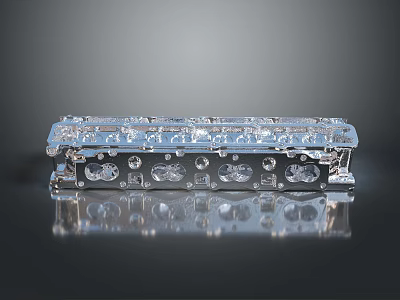 Metal Car Engine Cylinder Head with Holes and Bolts Placed on Smooth Black Reflective Surface 3d model