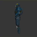Futuristic Blue Armored Character with Helmet and Mechanical Armor Design