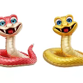 Colorful Reptile Toy Snakes Red And Yellow With Cartoon Eyes And Playful Design