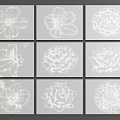 Gray Background Wall With Various Flower Sketches Arranged In Grid Pattern 3d model