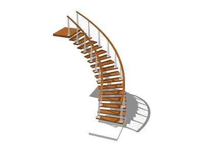 Modern Wooden Spiral Staircase Interior Design With Curved Structure And Metal Railings 3d model