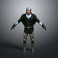 Armored Fantasy Character With Green Silver Armor And Helmet Standing Pose