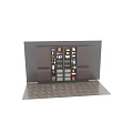Dark Wooden Kitchen Cabinet Storage With Various Kitchenware Wine Glasses Bottles And Baskets