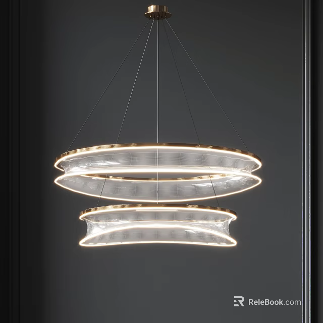 Modern Elegant Double Ring Chandelier with Illuminated Circular Layers Design 3d model 
