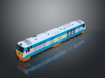 Modern Blue And White Train With Windows And Yellow Front Design 3d model