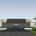 Traditional Garden Landscape Design With Black Roof Buildings Green Lawns And Water Features