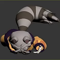 Cartoon Style Game And Movie Character With Gray Fur Raccoon Tail Purple Ears And Waving Hand