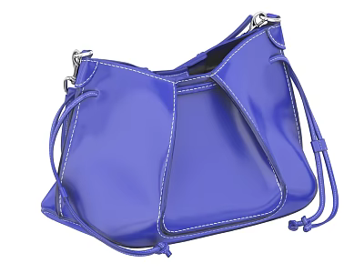 Stylish Blue Leather Hobo Bag With White Stitching Silver Clasps And Shoulder Straps 3d model