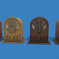 Vintage Wooden Headphone Speakers Multiple Units Arranged On Blue Background