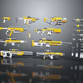 Various Yellow And White Weapons With Different Types And Design Components 3d model