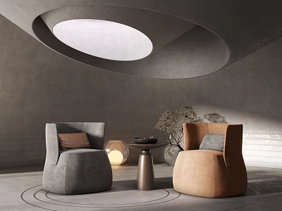 Grey And Brown Casual Sofa Set With Small Round Side Table In Modern Living Room 3d model