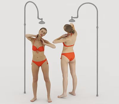 Women in Orange Bikini Standing by Shower Head in Bathroom Mirror View Scene 3d model Women in Orange Bikini Standing by Shower Head in Bathroom Mirror View Scene 3d model