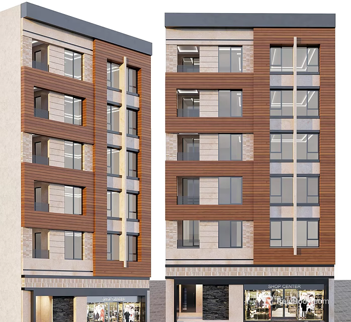 Modern Multi Storey Residential Building With Brown And Beige Facade And Large Windows 3d model 