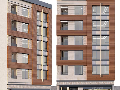 Modern Multi Storey Residential Building With Brown And Beige Facade And Large Windows 3d model