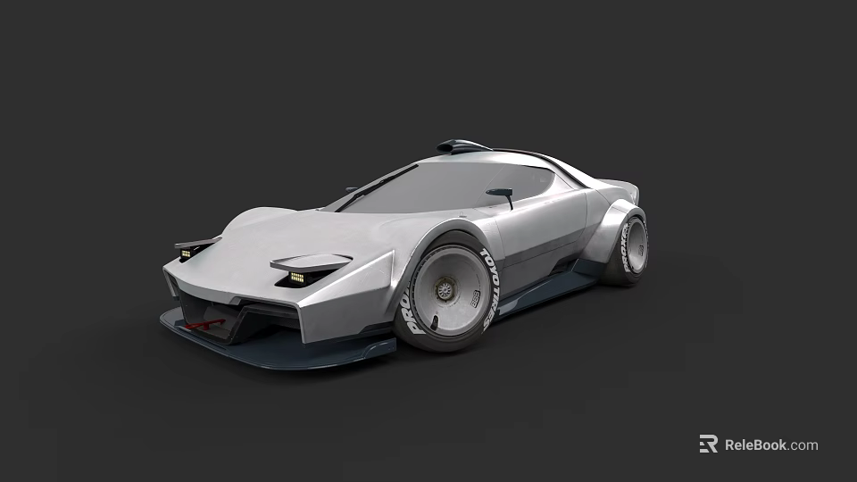 Futuristic Silver Sports Car With Sleek Aerodynamic Design And Large Wheels 3d model 