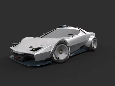 Futuristic Silver Sports Car With Sleek Aerodynamic Design And Large Wheels 3d model