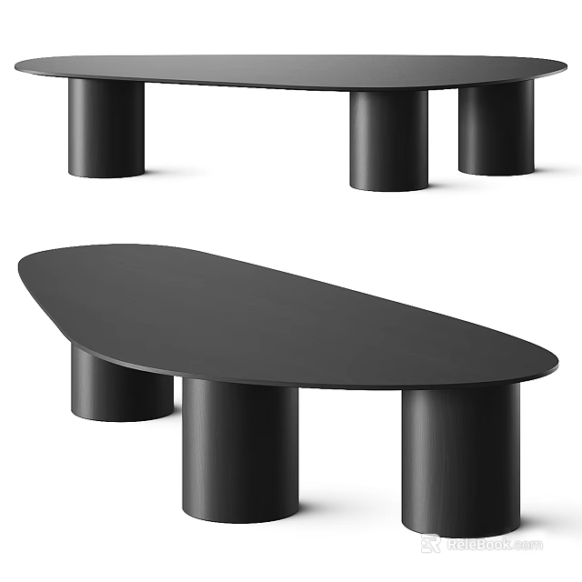 Modern Black Oval Shaped Dining Table With Cylindrical Legs And Minimalist Design 3d model 
