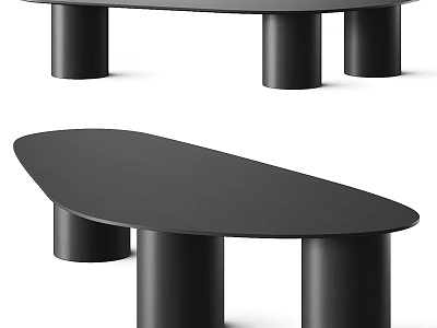 Modern Black Oval Shaped Dining Table With Cylindrical Legs And Minimalist Design 3d model