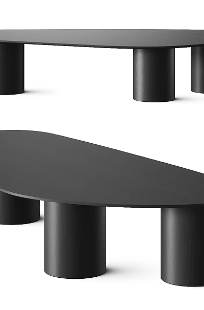 Modern Black Oval Shaped Dining Table With Cylindrical Legs And Minimalist Design 3d model