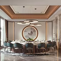 Private Dining Room Interior With Round Table Chandeliers Large Windows And Modern Chinese Decor