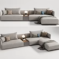 Light Gray Sectional Sofa With Various Colored Throw Pillows Side Table Lamp And Ottoman Blanket 3d model
