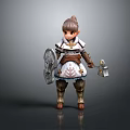 Elf Warrior Girl With Braided Hair Holding Shield And Hammer In Decorative Armor