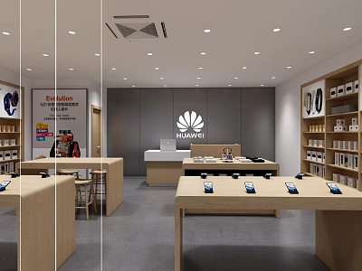 Huawei Mall Store Modern Interior With Bright Lighting Display Tables Mobile Phones And Accessories 3d model