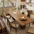 Quiet Style Dining Table and Chair Combination Rectangular Dining Table for Six 3d model