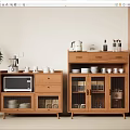 Modern Wooden Kitchen Sideboard With Storage Drawers Glass Doors And Tea Sets