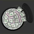 Black Household Barrel With Open Lid Filled With US Dollar Cash