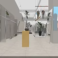 Modern Clothing Store Interior With Mannequins Display Areas And Decorative Plants