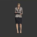Professional Woman In Suit Holding Notebook And Pen Standing Against Gray Background