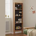 Modern Minimalist Wooden Storage Cabinet with Open Shelves and Decorative Items