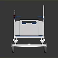 Modern Medical Hospital Bed With Blue Mattress White Frame Wheels And Display Screen