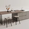 Sleek Modern Kitchen Bar Counter With Wooden Top Stools Sink And Cabinets