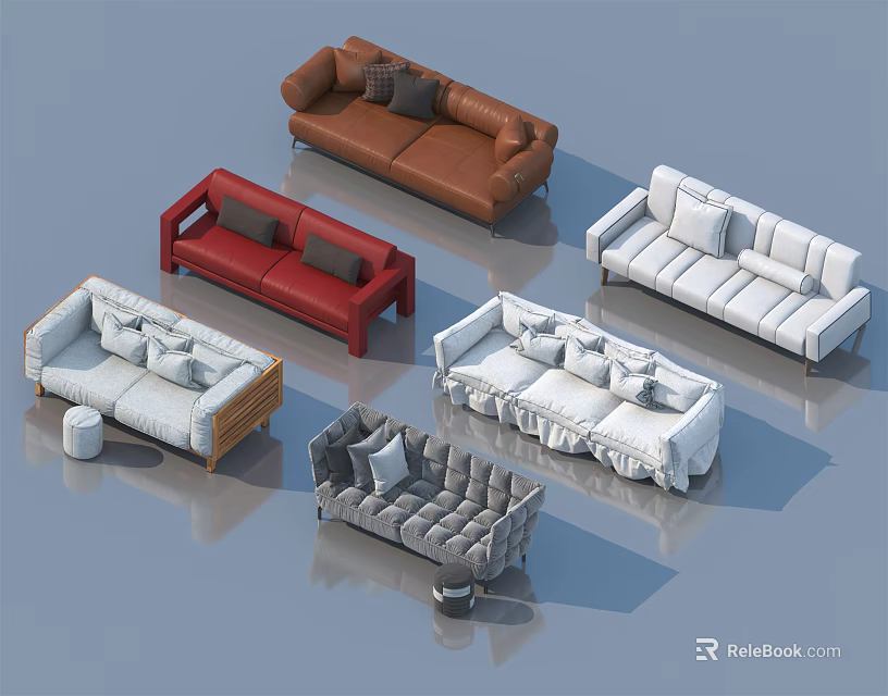 Stylish Sofa Set Collection with Multiple Colors and Comfortable Cushions 3d model 
