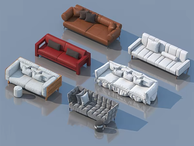 Stylish Sofa Set Collection with Multiple Colors and Comfortable Cushions 3d model