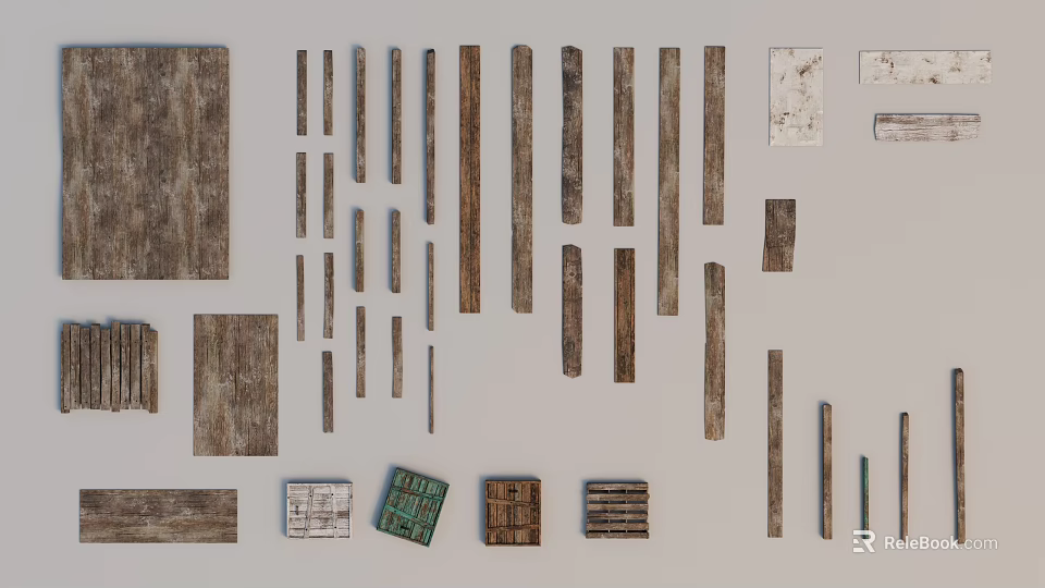 Assorted Wooden Planks Strips And Panels With Various Sizes And Textures 3d model