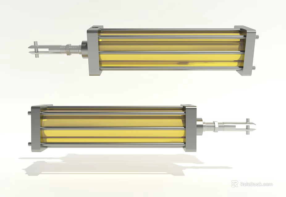 Automotive Hydraulic Cylinders Featuring Metal Housing And Yellow Inner Components 3d model 