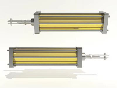 Automotive Hydraulic Cylinders Featuring Metal Housing And Yellow Inner Components 3d model