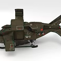 Futuristic Military Aircraft in Dark Green With Armored Details Multiple Wings And Weapon Systems