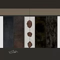 Modern Interior Wall Paneling With Dark Brown Textured Panels And Hanging Stone Decor 3d model