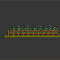 Fresh Peas Growing in Small Garden Bed With Orange Fence And Green Plants