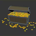 Open Wooden Chest Filled With Gold Coins And Scattered Around The Floor